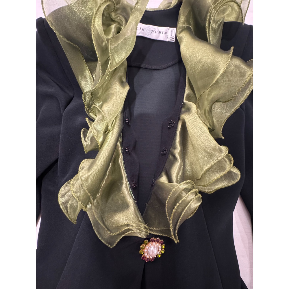 Vtg Cocktail Lillie Rubin Black Jacket Skirt Ruffled Green Organza Collar 6 Suit - Picture 16 of 16
